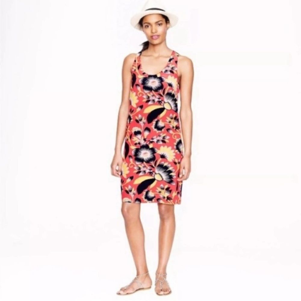 J. Crew Coral Floral Twist Back Sleeveless Silk Lightweight Dress‎ Size 00